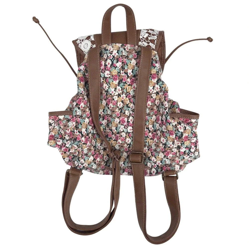 Vintage Unionbay Womens Backpack Brown Floral‎ Lace Cottagecore Coquette Boho